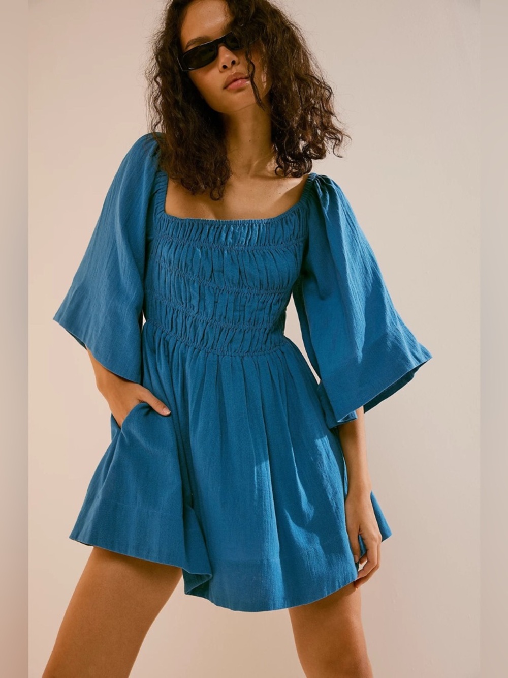 Free People Sunnier With You Mini Dress in blue size small